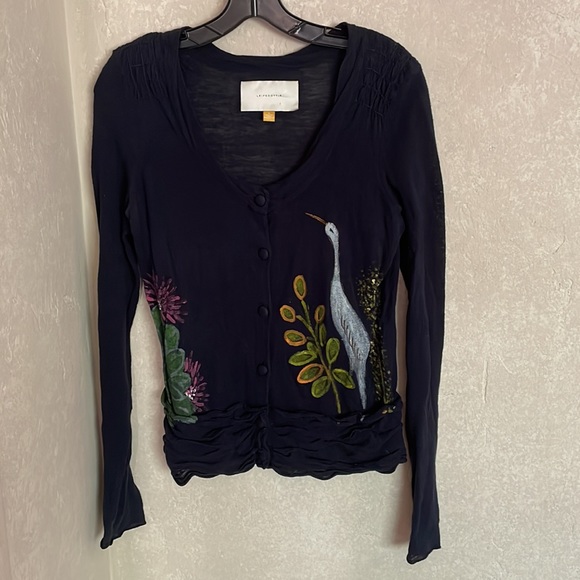 Anthropologie Leifsdottir Hand Painted Crane Bird Cardigan S - Picture 4 of 9